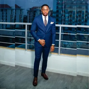 Aidase Elegant Blue Men's Suits Slim Fit Male Clothing One Button Notch Lapel Skinny 3 Piece Jacket Pants Vest Full Sets Wedding Blazer