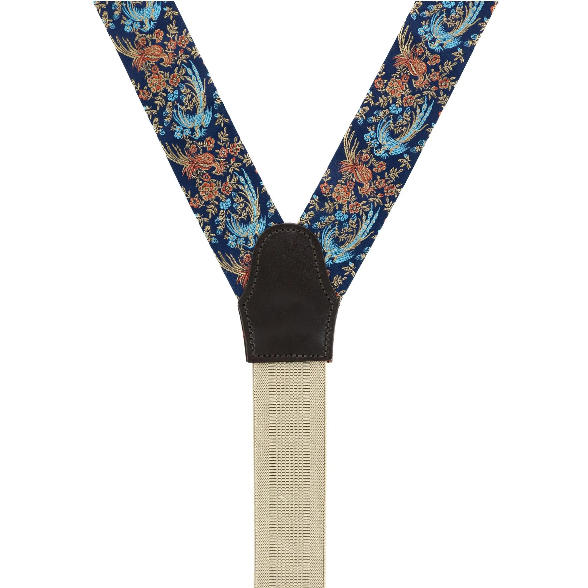 Birds of Prosperity Silk Button End Braces and Necktie Set