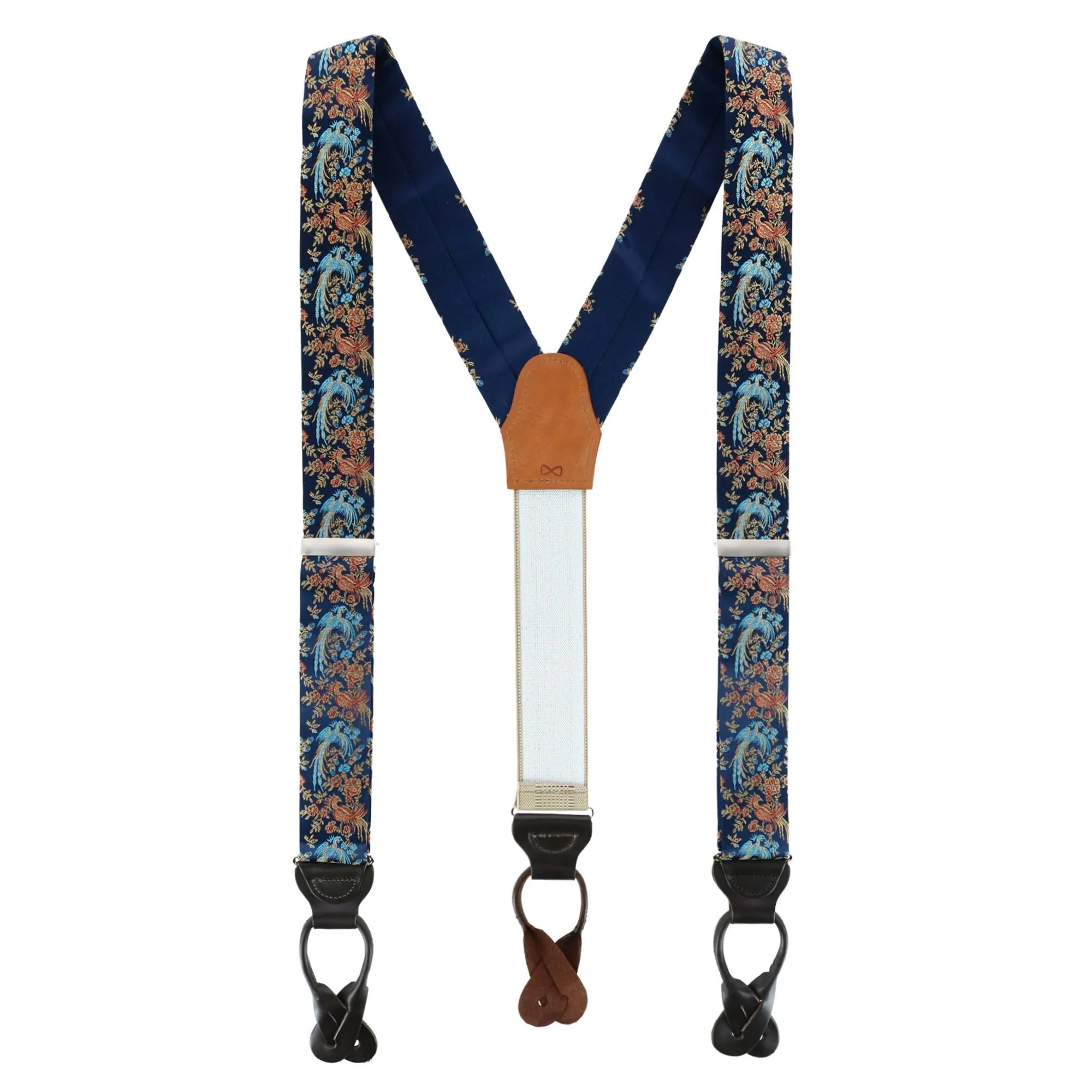 Birds of Prosperity Silk Button End Braces and Necktie Set