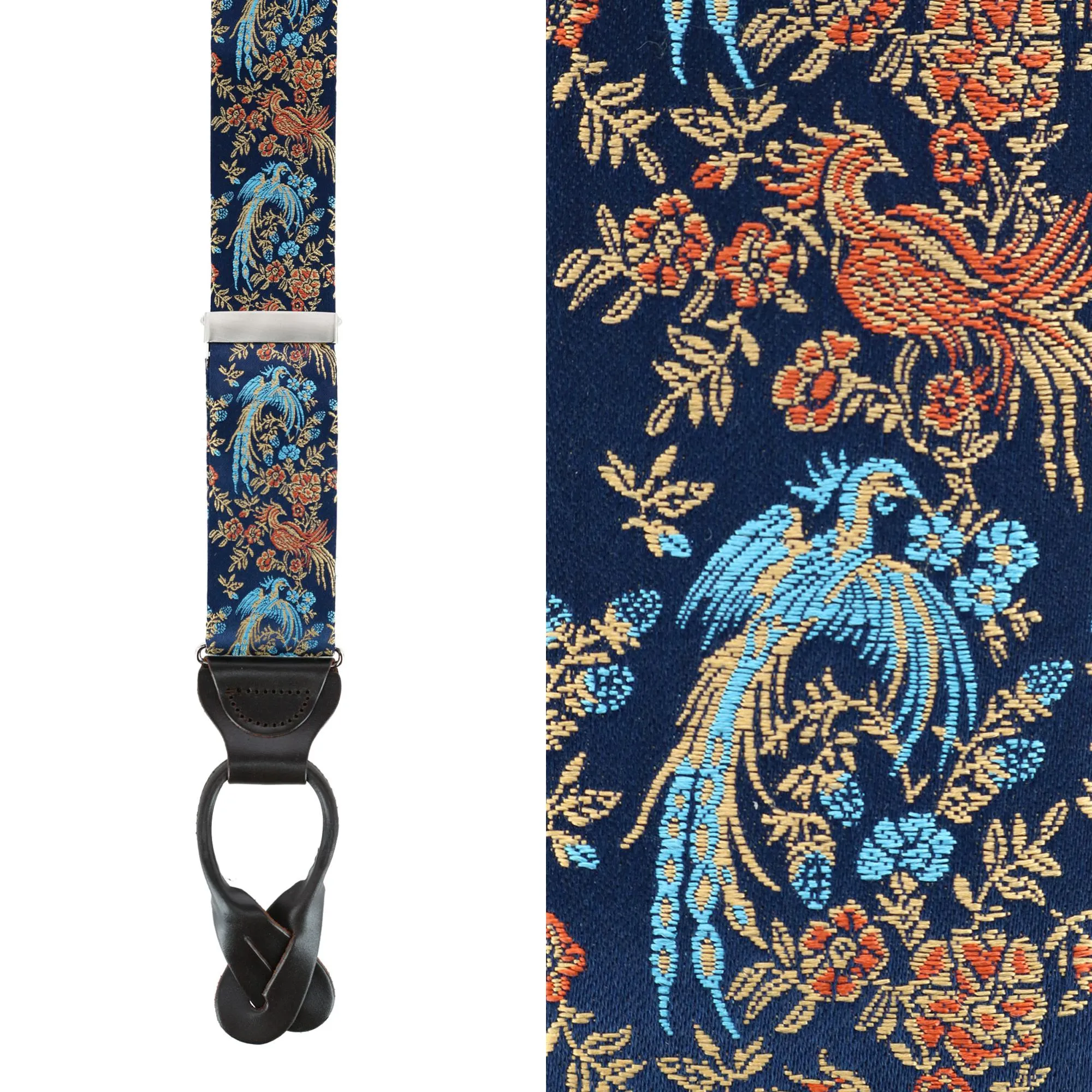 Birds of Prosperity Silk Button End Braces and Necktie Set
