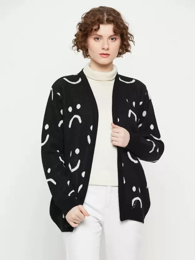 Black Smiley Sweater with Button Closure Cardigans