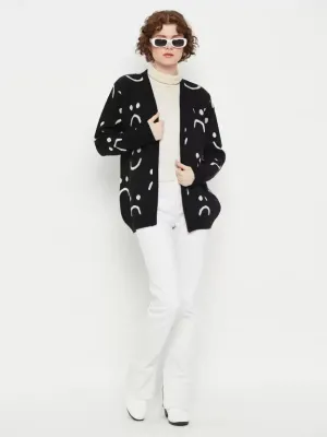 Black Smiley Sweater with Button Closure Cardigans