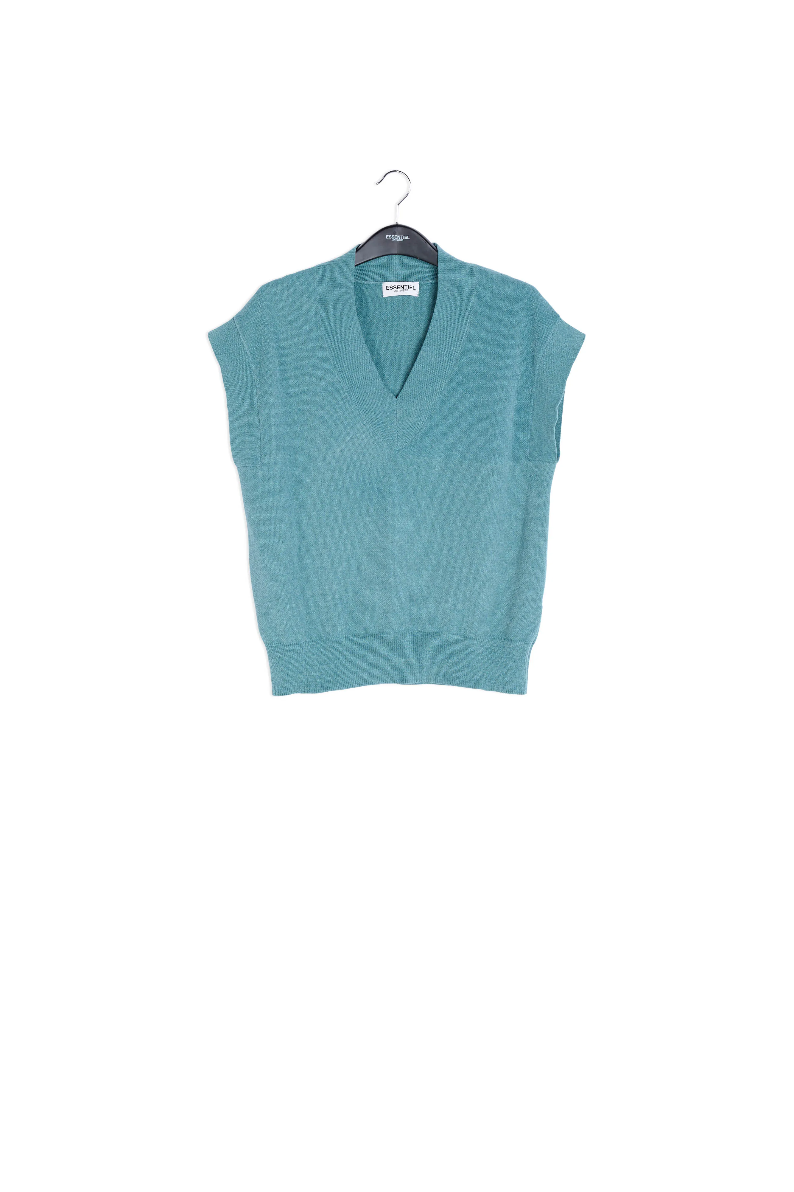 Blue V-neck short-sleeved sweater