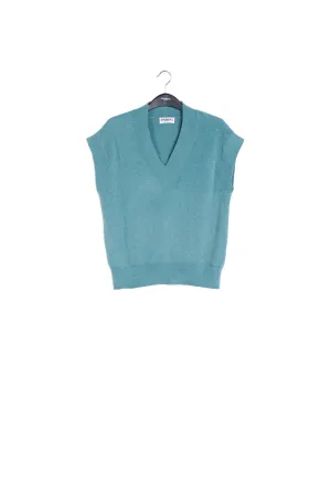 Blue V-neck short-sleeved sweater