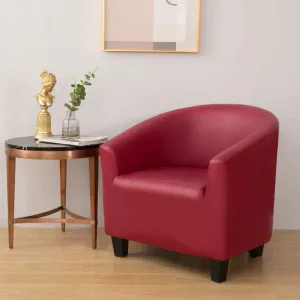 Burgundy PU Leather Barrel Chair Cover