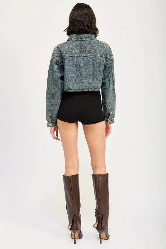 Emory Park Embroidered Denim Crop Jacket