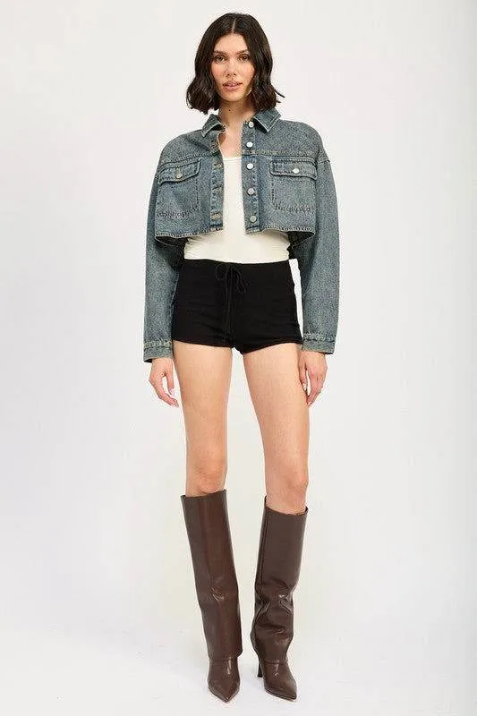 Emory Park Embroidered Denim Crop Jacket