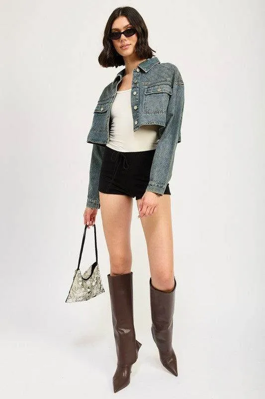 Emory Park Embroidered Denim Crop Jacket