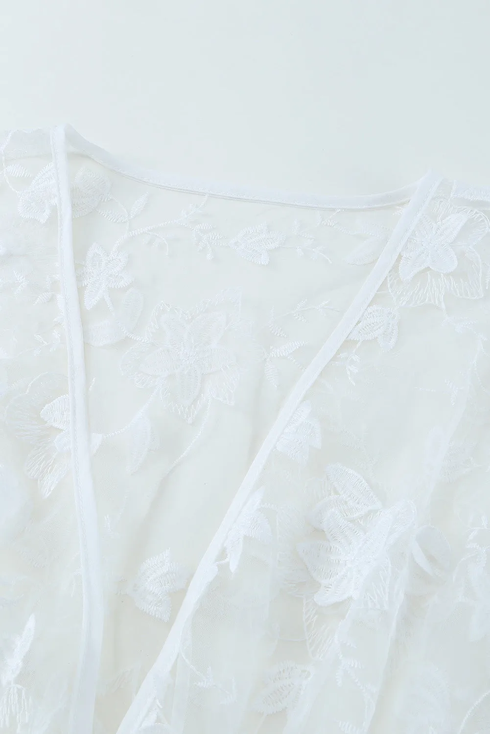 Floral Mesh Lace Crochet Open Front Kimono