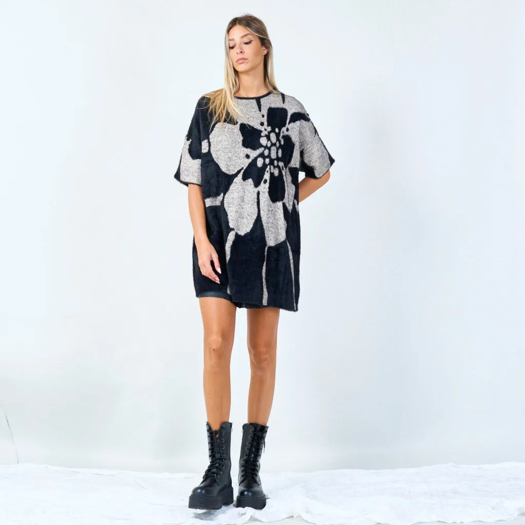 Floral print oversized tunic sweater wholesale