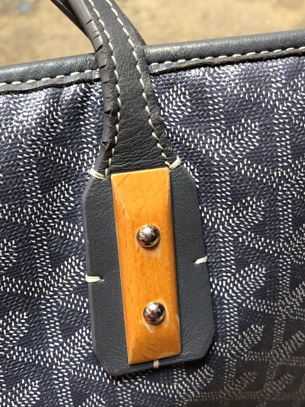 GOYARD Marquises Gray Chevron Monogram Print Leather Canvas Tote Bag Purse