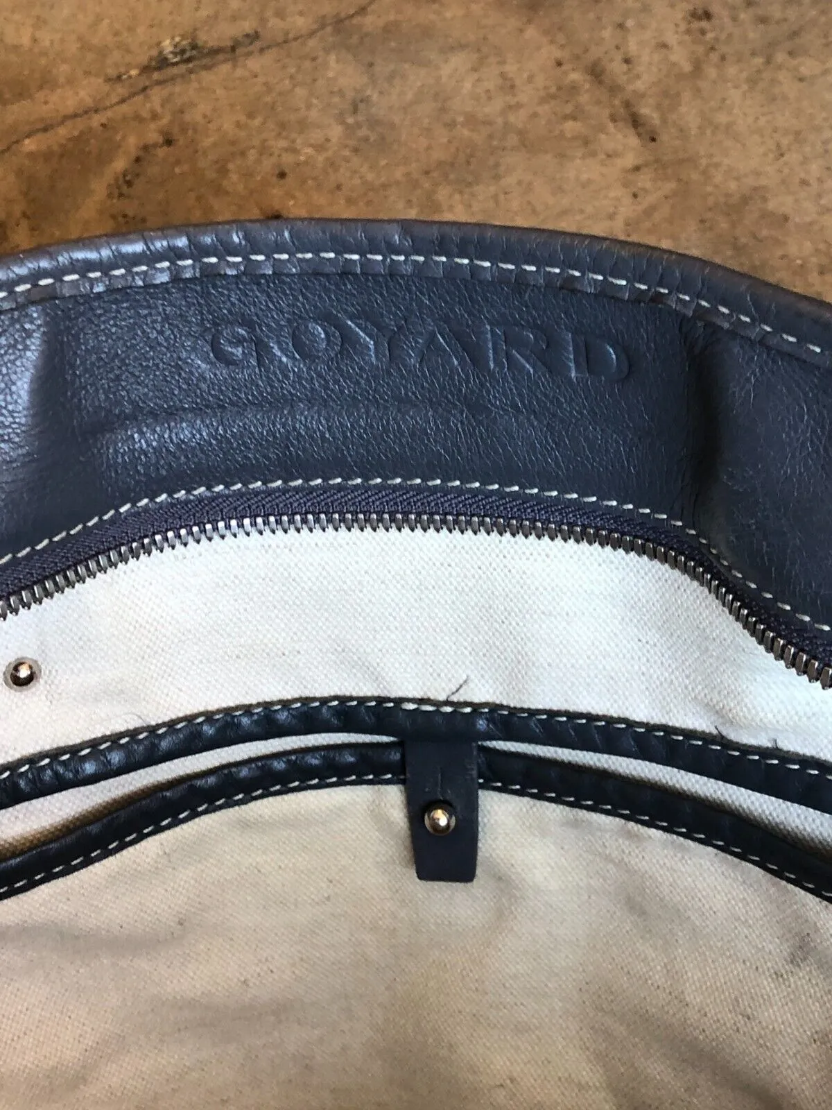 GOYARD Marquises Gray Chevron Monogram Print Leather Canvas Tote Bag Purse