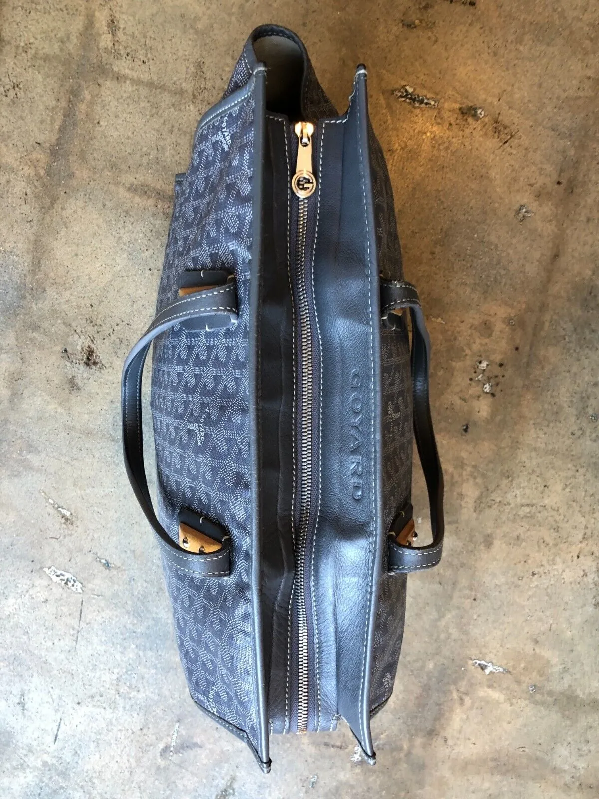 GOYARD Marquises Gray Chevron Monogram Print Leather Canvas Tote Bag Purse