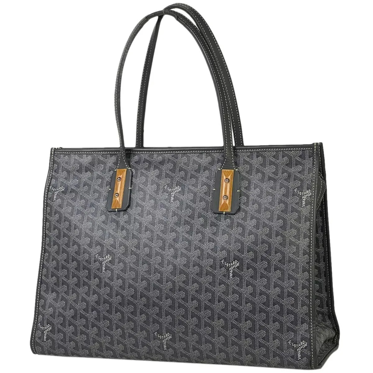 GOYARD Marquises Gray Chevron Monogram Print Leather Canvas Tote Bag Purse