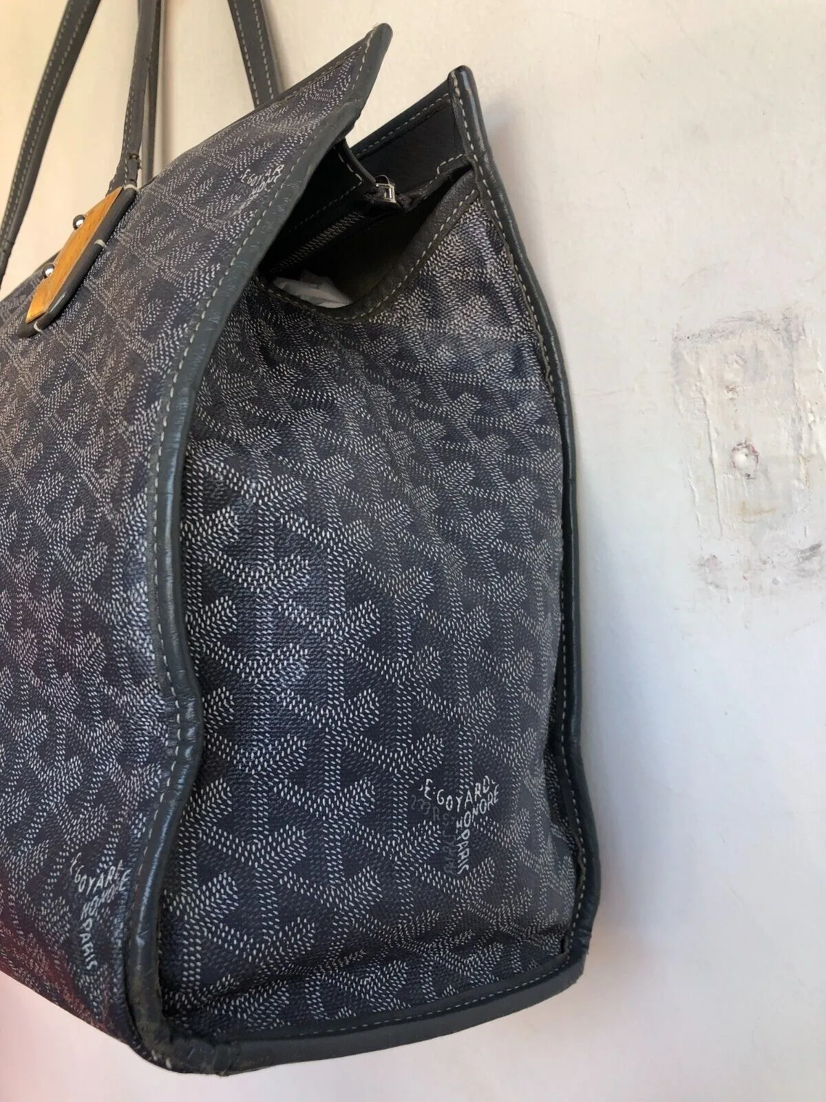 GOYARD Marquises Gray Chevron Monogram Print Leather Canvas Tote Bag Purse