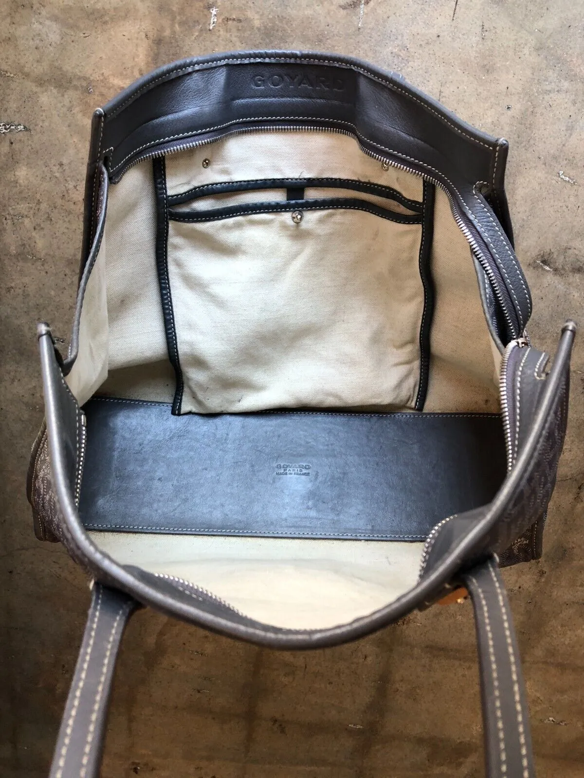 GOYARD Marquises Gray Chevron Monogram Print Leather Canvas Tote Bag Purse