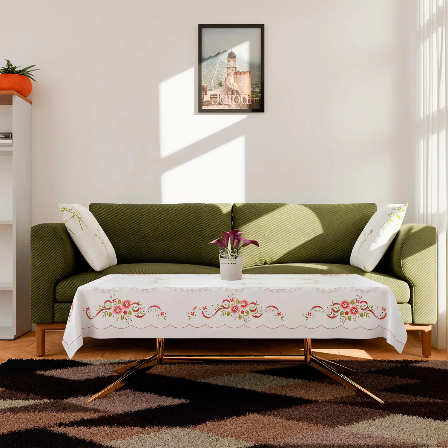 Heart Home Center Table Cover | Alloy PVC Flower Center Table Cover | Luxurious Table Protector for Everyday Use | 40x60 Inch | White & Red
