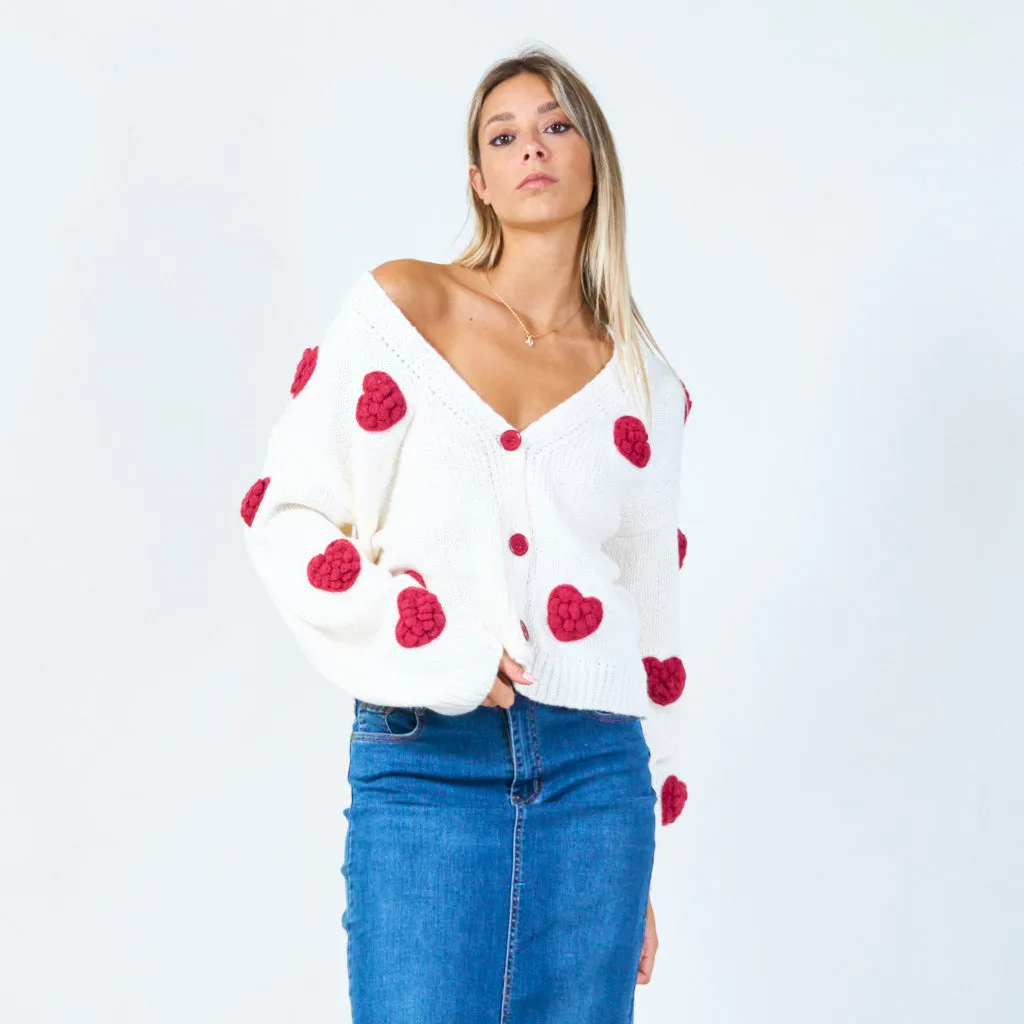 Heart patch button-up cardigan wholesale