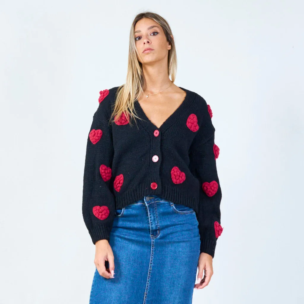 Heart patch button-up cardigan wholesale