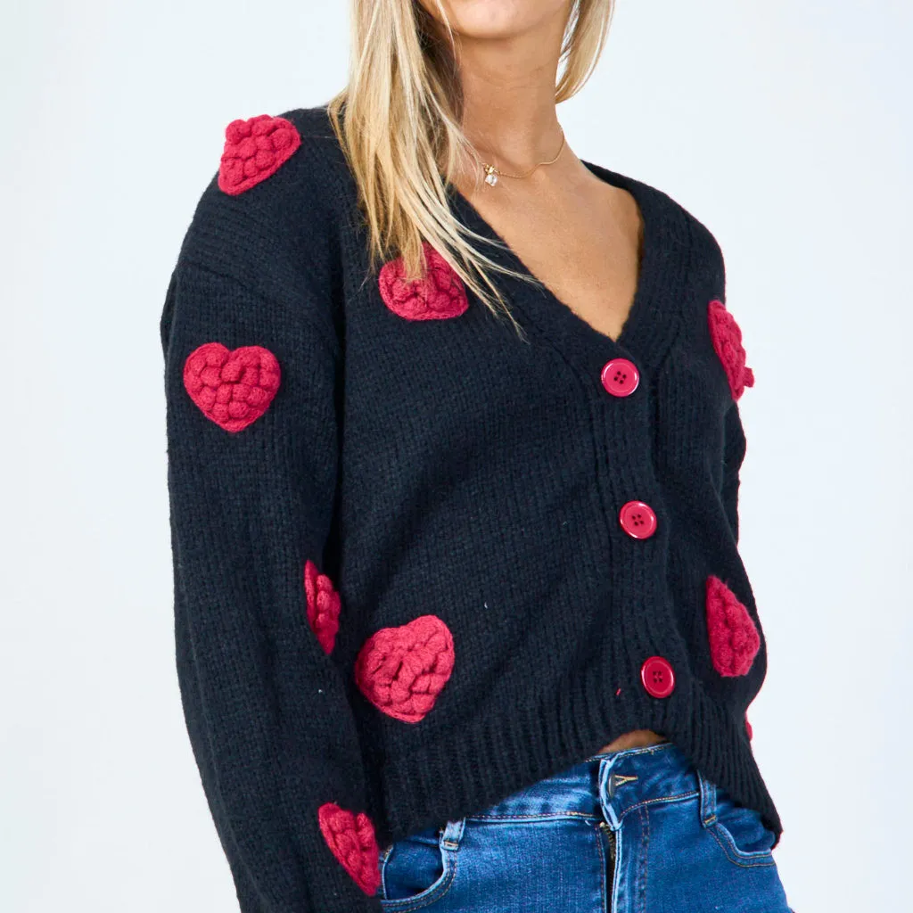 Heart patch button-up cardigan wholesale
