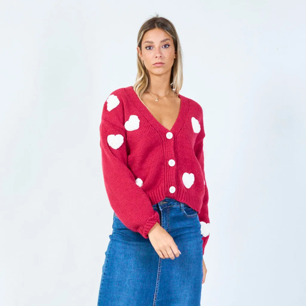 Heart patch button-up cardigan wholesale