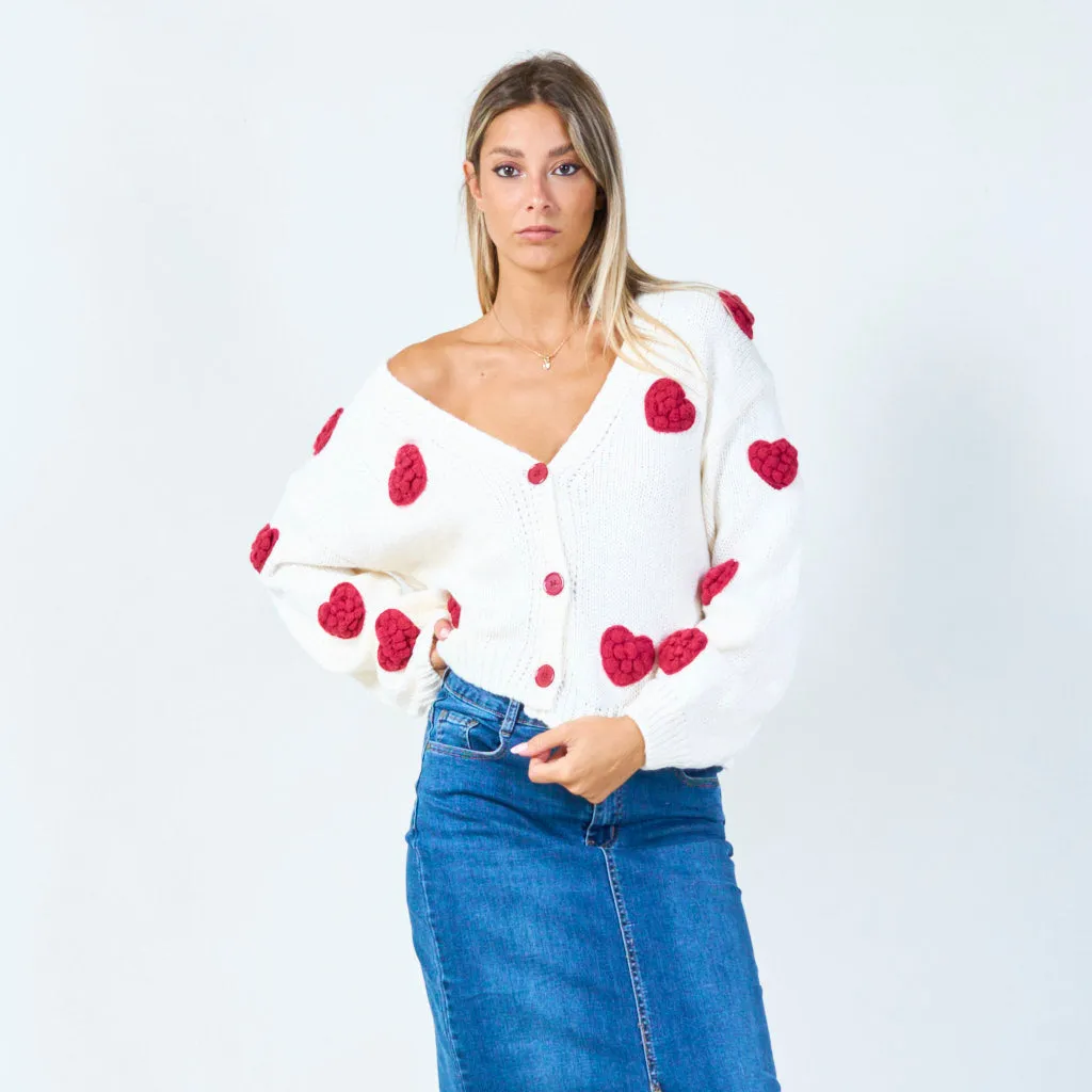Heart patch button-up cardigan wholesale