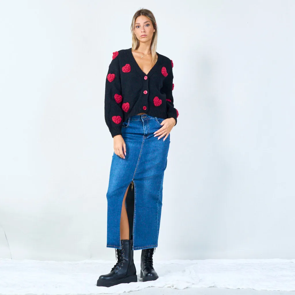 Heart patch button-up cardigan wholesale