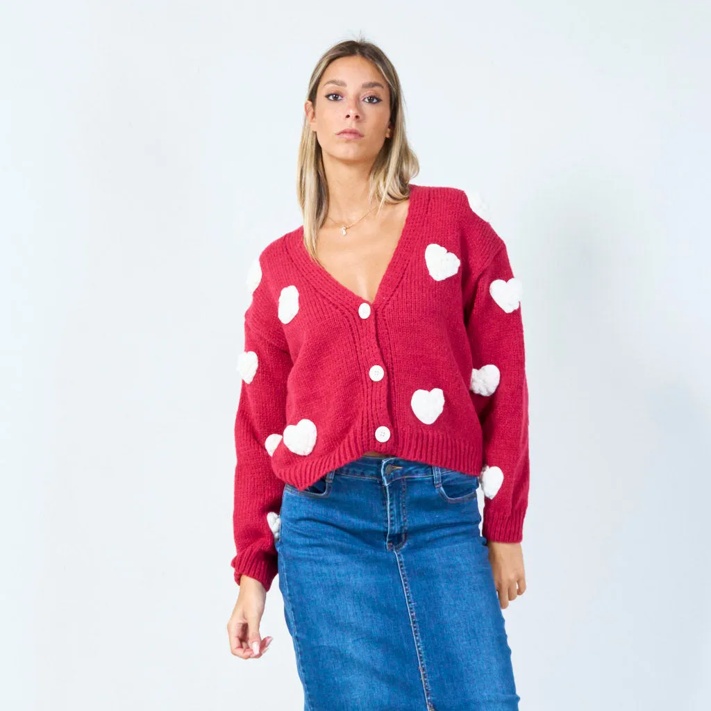 Heart patch button-up cardigan wholesale