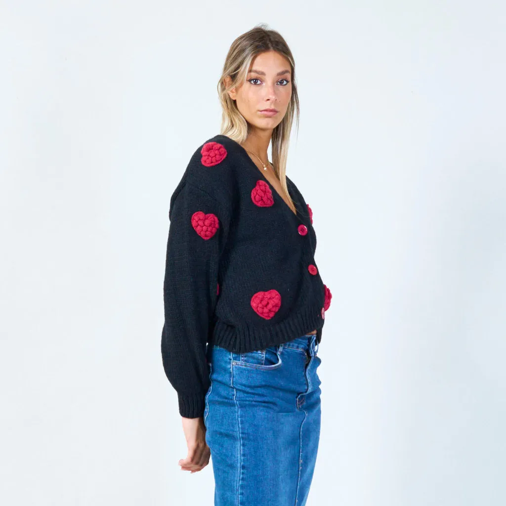 Heart patch button-up cardigan wholesale