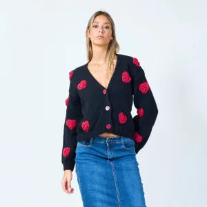 Heart patch button-up cardigan wholesale