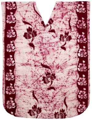 LA LEELA Cotton Batik Printed Women's Kaftan Kimono Summer Beachwear Cover up Dress  Maroon_X896