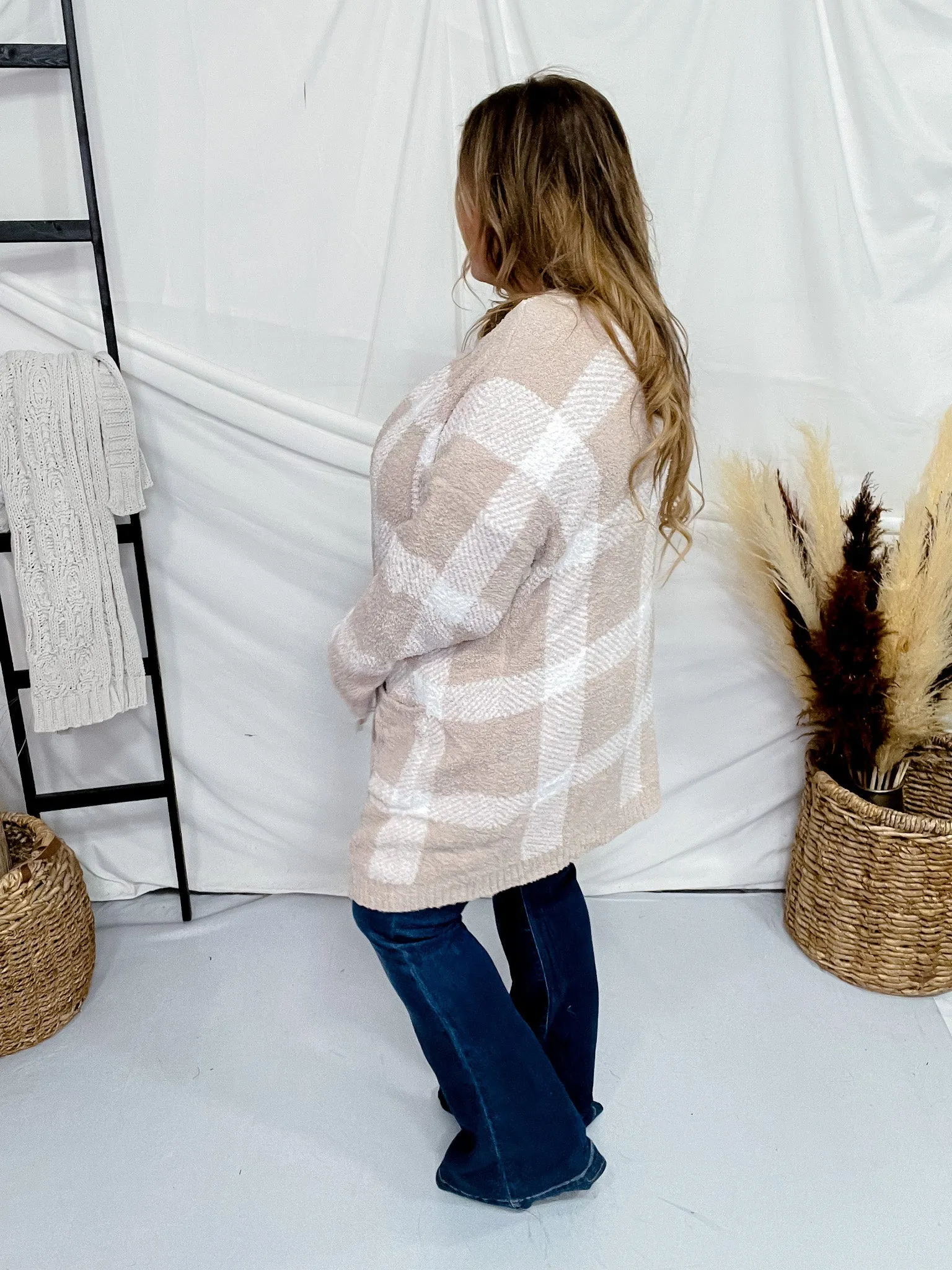 Long Sleeve Open Sweater Plaid Cardigan