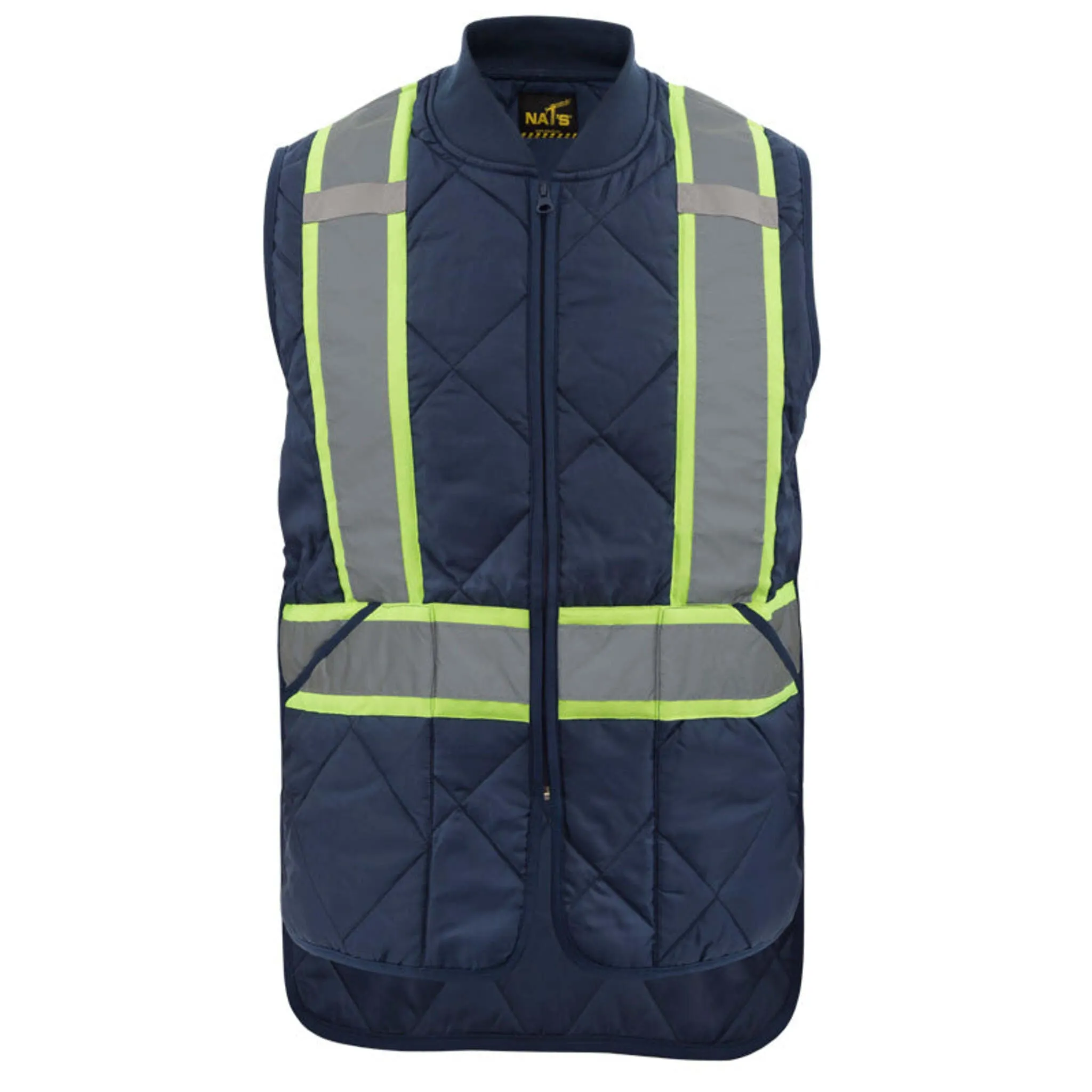 Nats Men’s High Visibility Winter Quilted Safety Vest, Reflective Stripes, 100% Polyester, 150g/m² Filling, Front Zipper, CSA Z96-09 Compliant | Sizes S-3XL