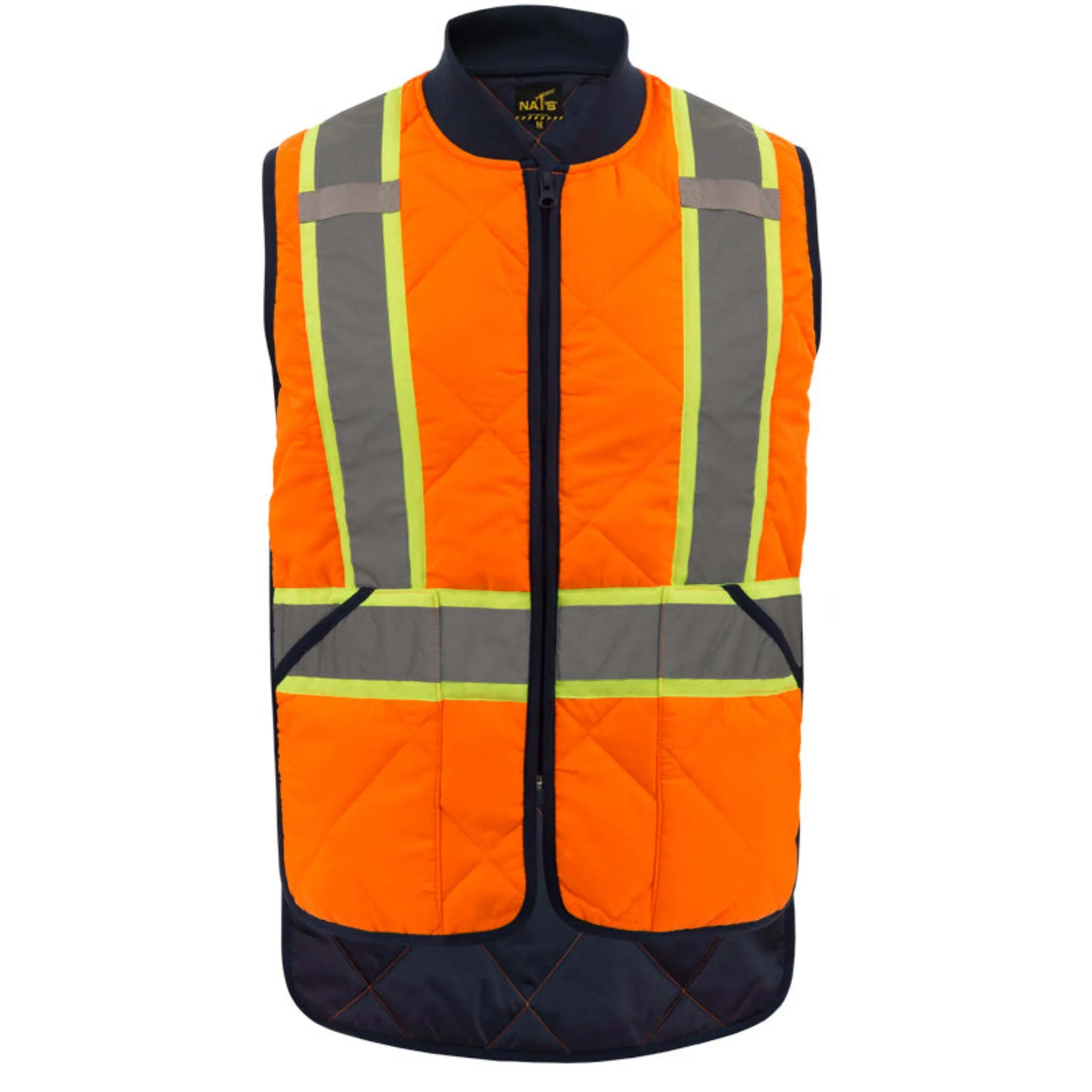 Nats Men’s High Visibility Winter Quilted Safety Vest, Reflective Stripes, 100% Polyester, 150g/m² Filling, Front Zipper, CSA Z96-09 Compliant | Sizes S-3XL