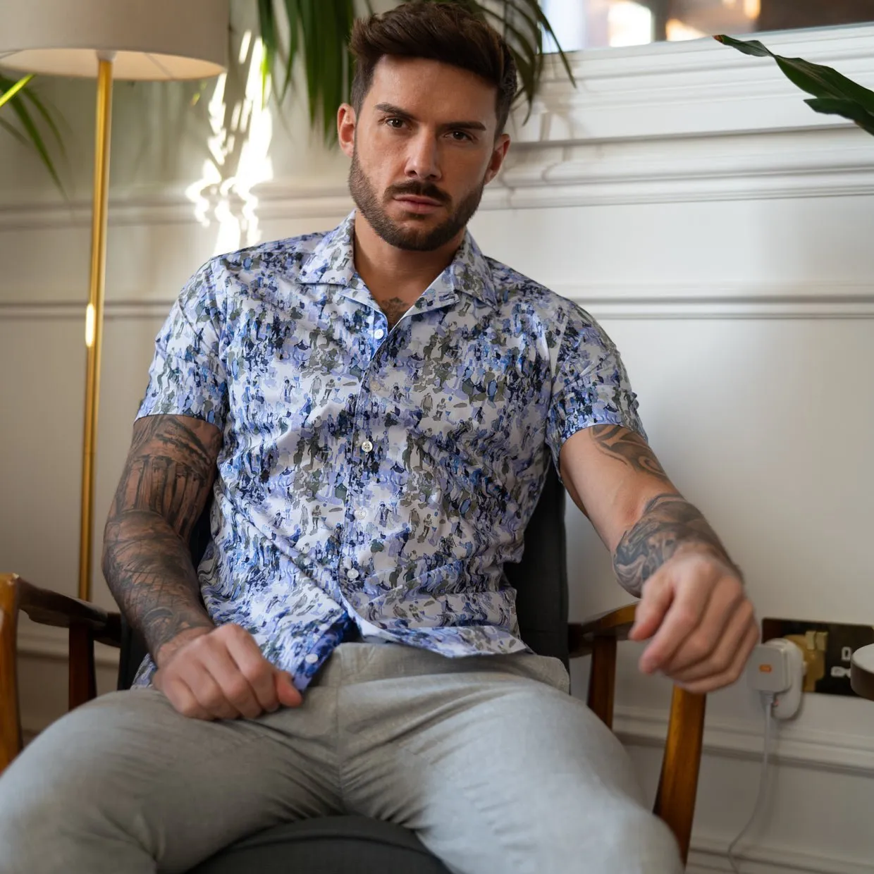 People Watching Open Collar Short Sleeve Shirt