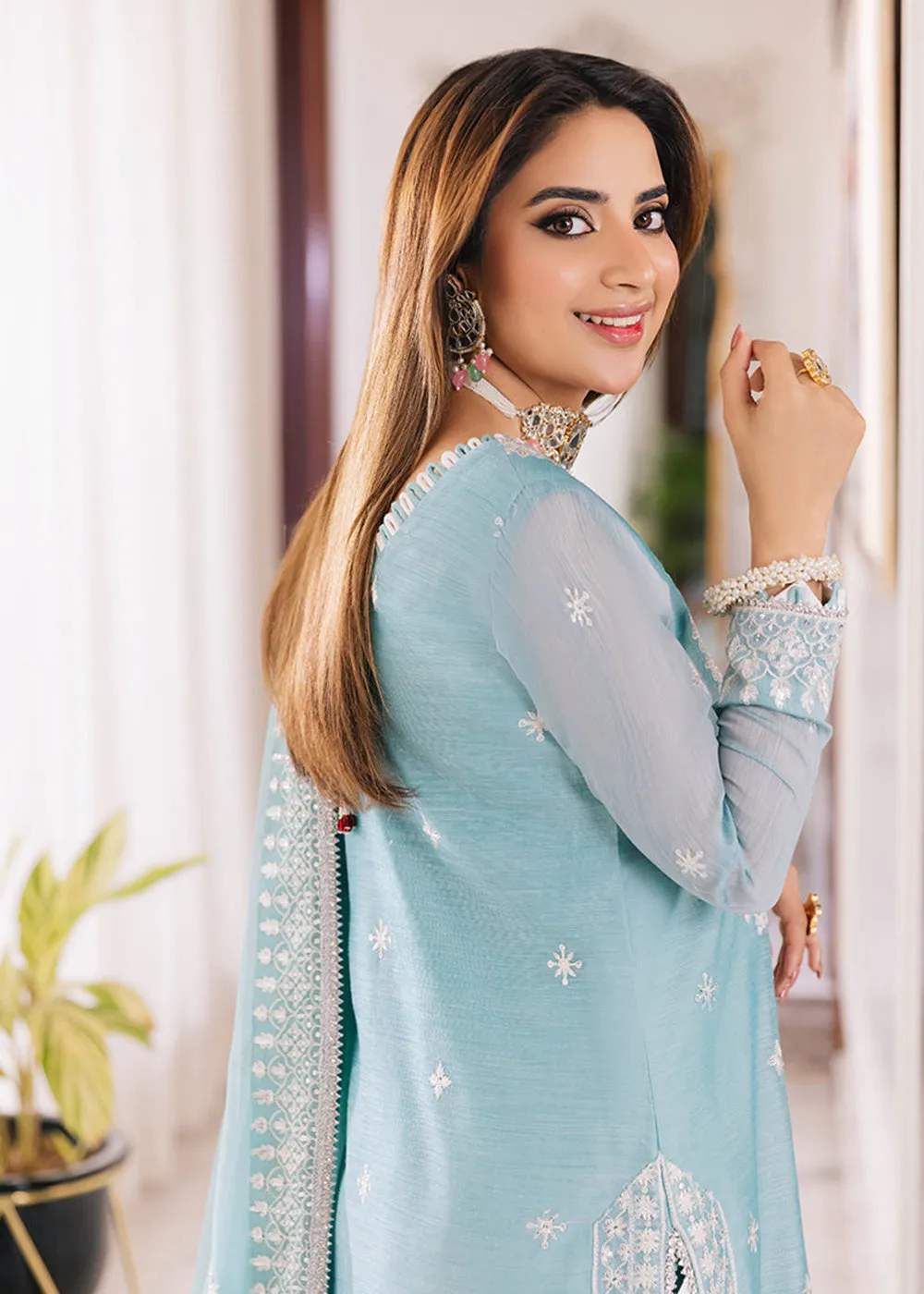 Powder Blue Suit - Maahru, Noorie & Meerub '23 by Asim Jofa - AJSM-29