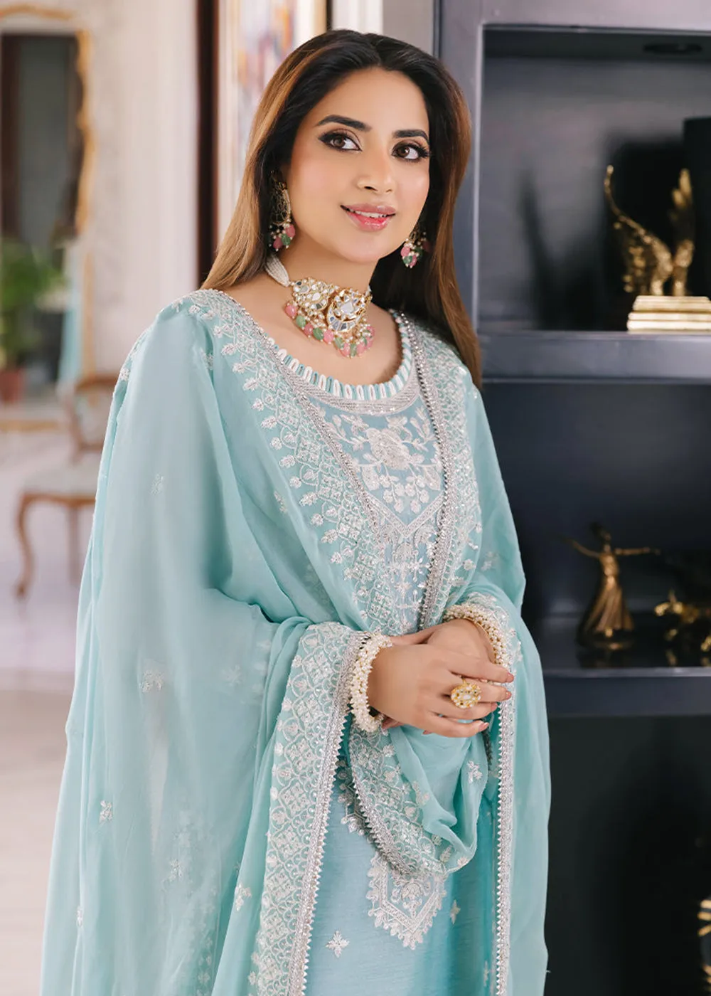 Powder Blue Suit - Maahru, Noorie & Meerub '23 by Asim Jofa - AJSM-29