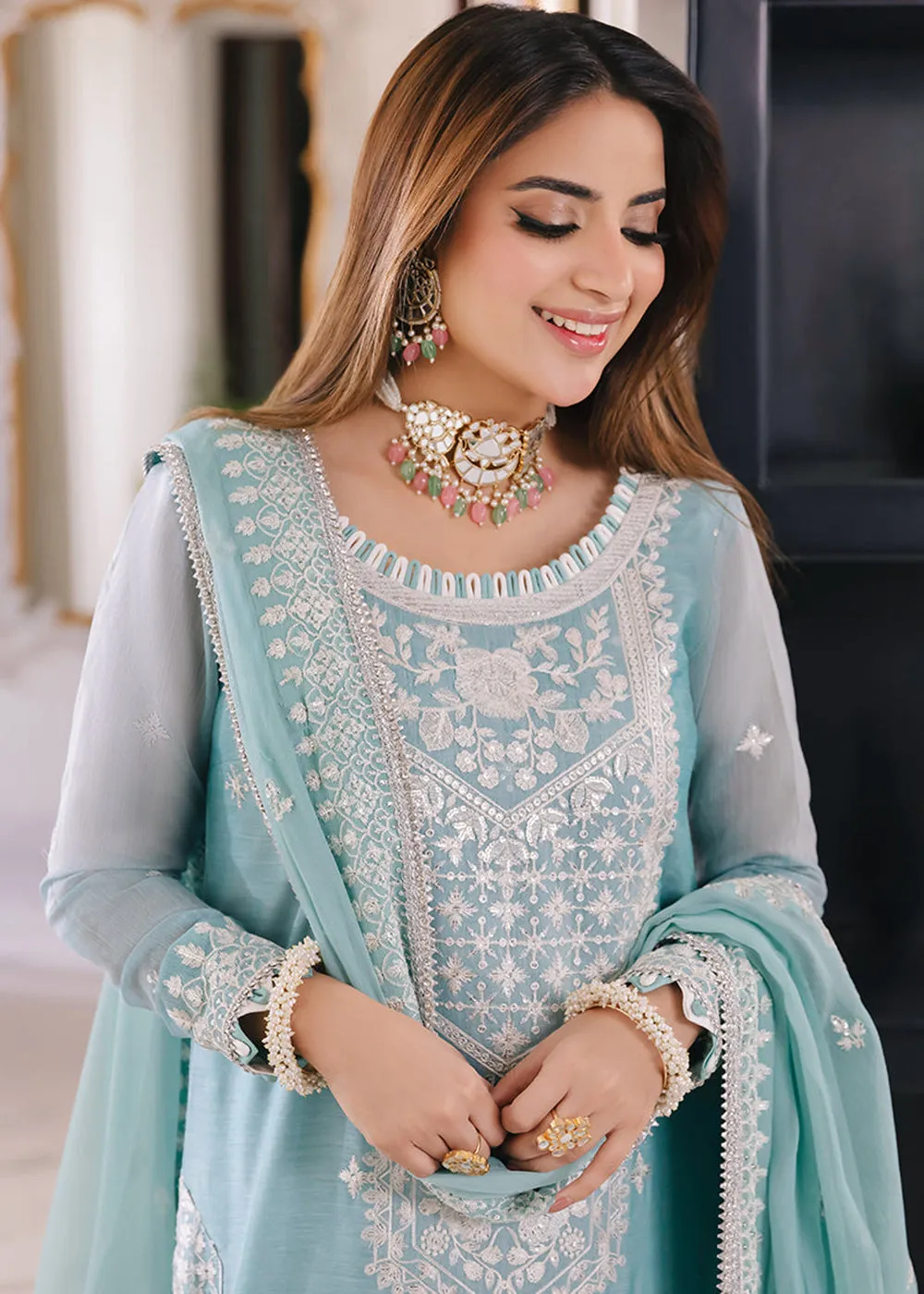 Powder Blue Suit - Maahru, Noorie & Meerub '23 by Asim Jofa - AJSM-29