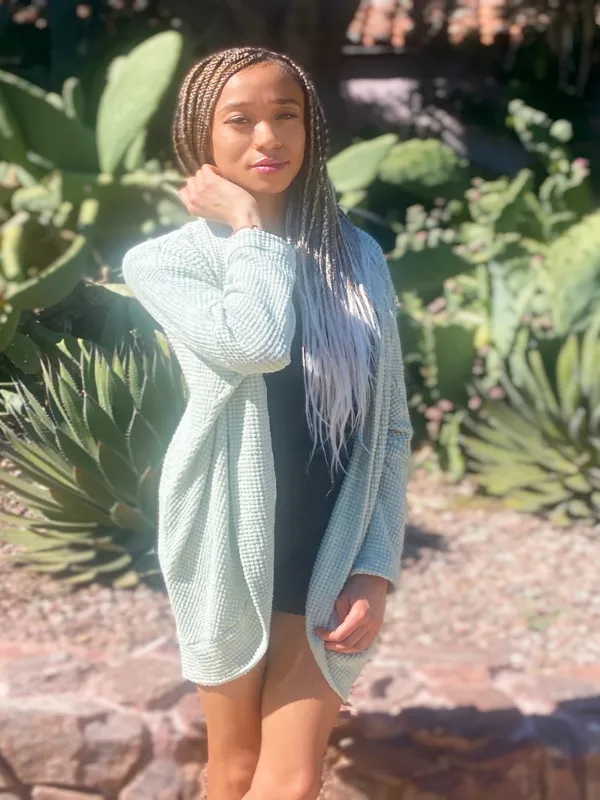 Sage Waffled Knit Cardigan