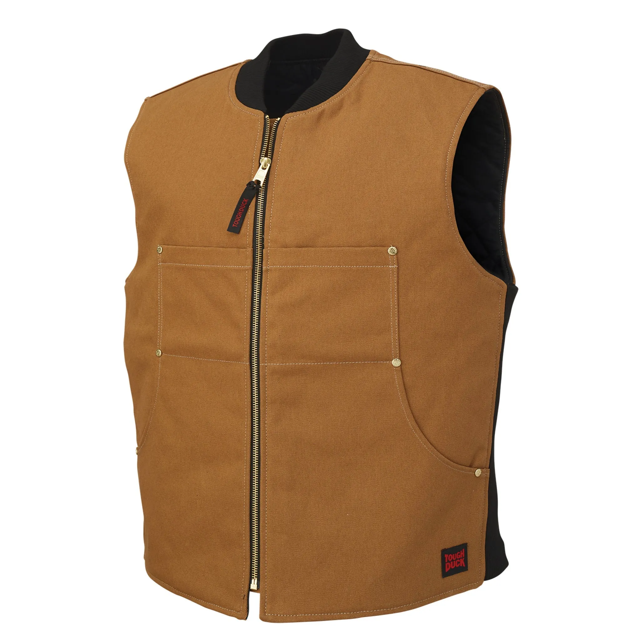 Tough Duck Men's Moto Work Vest WV04 Cotton 12 oz Premium Duck Water Repellent Rib Knit Collar | Limited Size