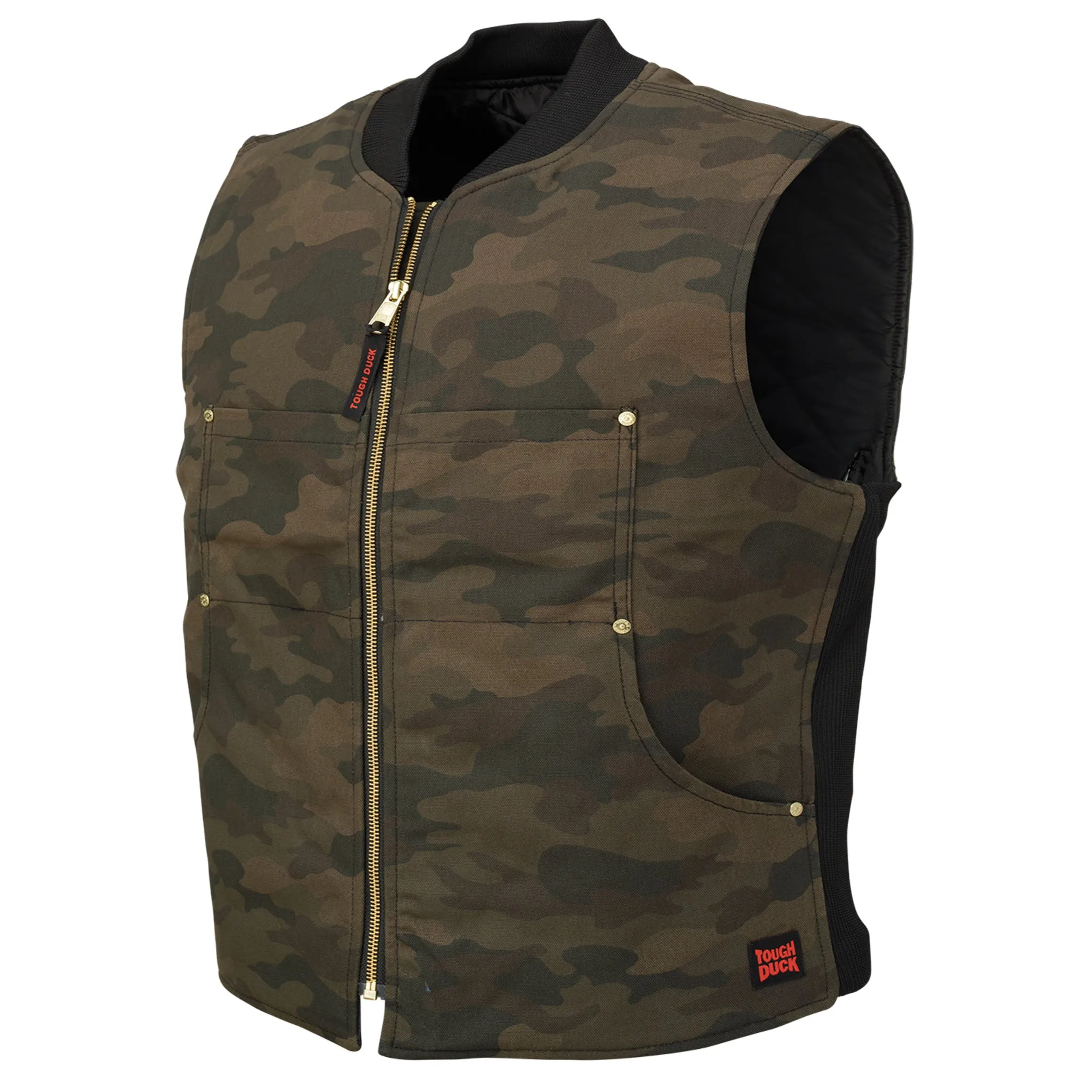 Tough Duck Men's Moto Work Vest WV04 Cotton 12 oz Premium Duck Water Repellent Rib Knit Collar | Limited Size