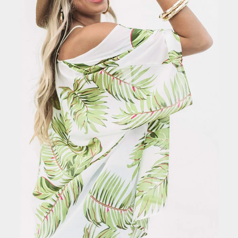 Tropical Print Shawl Women Cover Up Bikini Beachwear