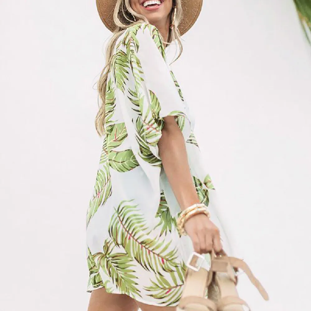 Tropical Print Shawl Women Cover Up Bikini Beachwear
