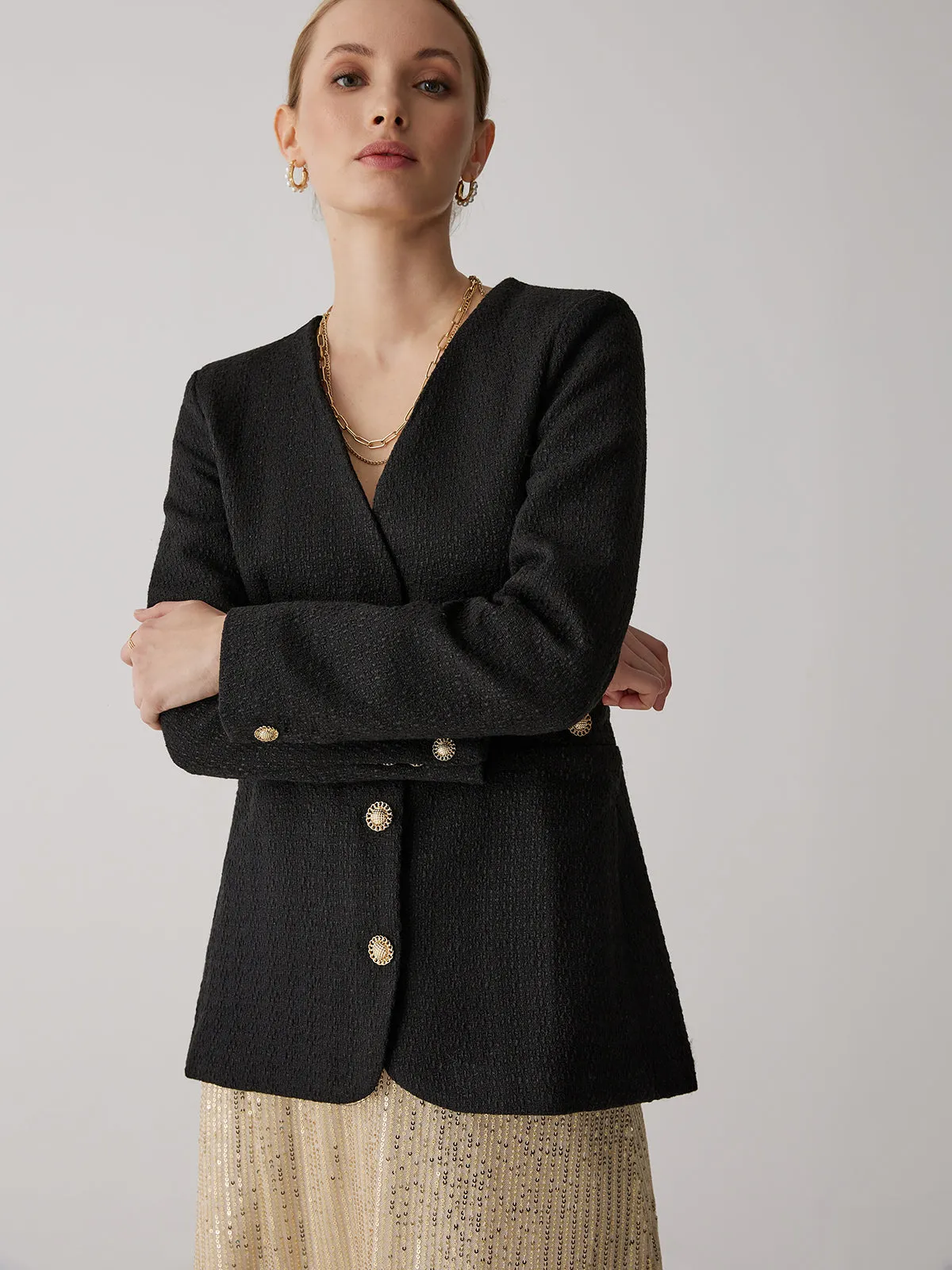 Vintage Black Graceful Tweed Blazer