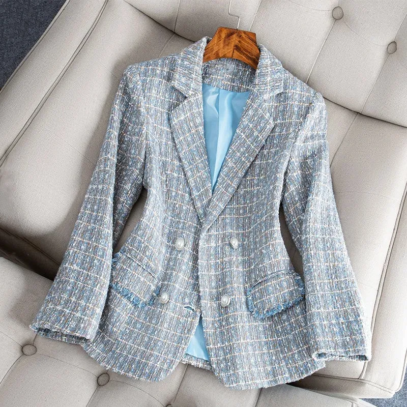 Women's Chic Tweed Blazer with Pockets and Button | Ideal for All Seasons