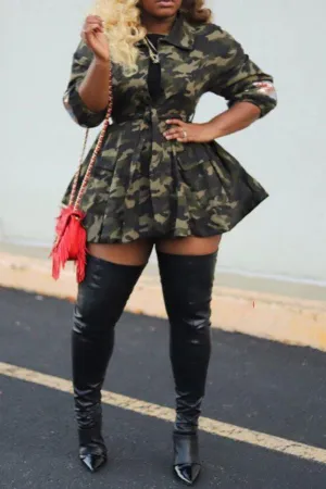 xiangtuibao Sequin Patchwork Camouflage Lapel Cute Coat With Belt