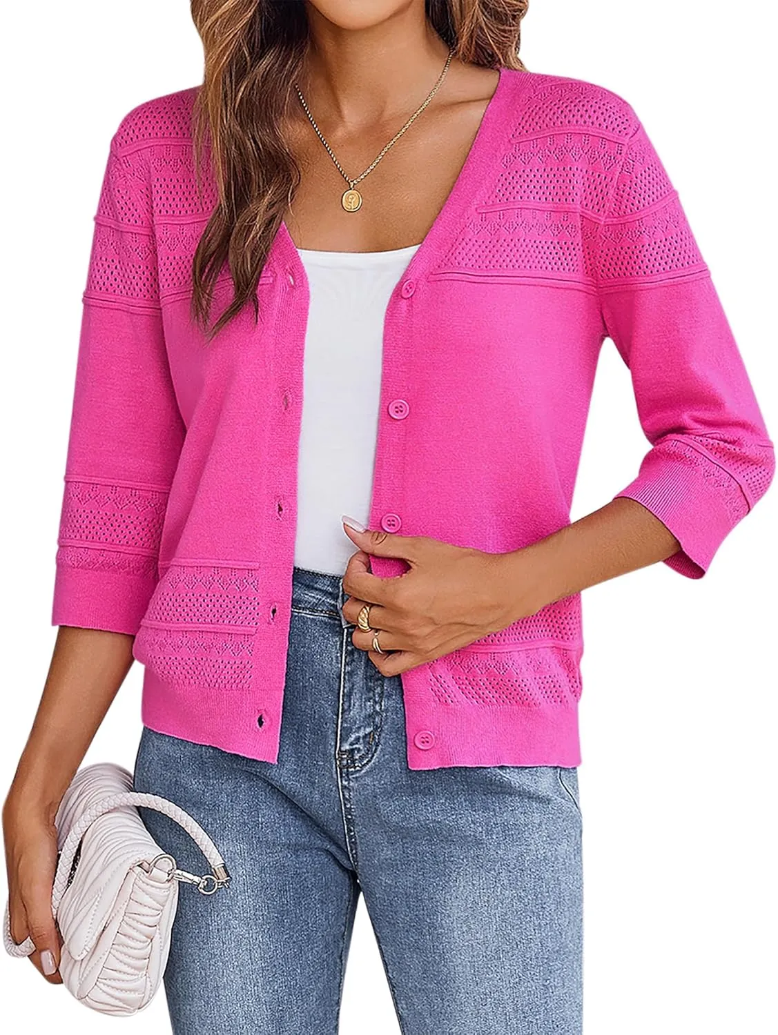 Zeagoo 3/4 Sleeve Cropped Cardigan Crochet Shrug