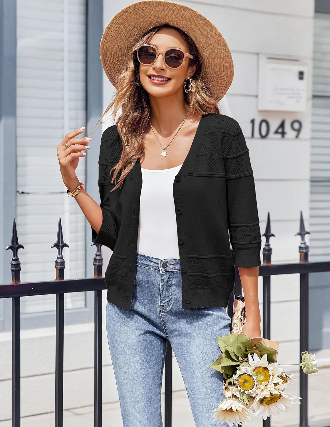 Zeagoo 3/4 Sleeve Cropped Cardigan Crochet Shrug