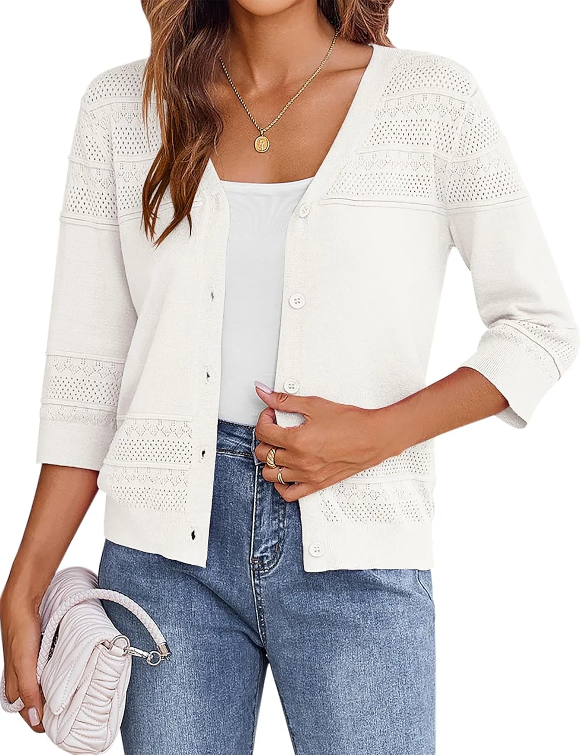 Zeagoo 3/4 Sleeve Cropped Cardigan Crochet Shrug