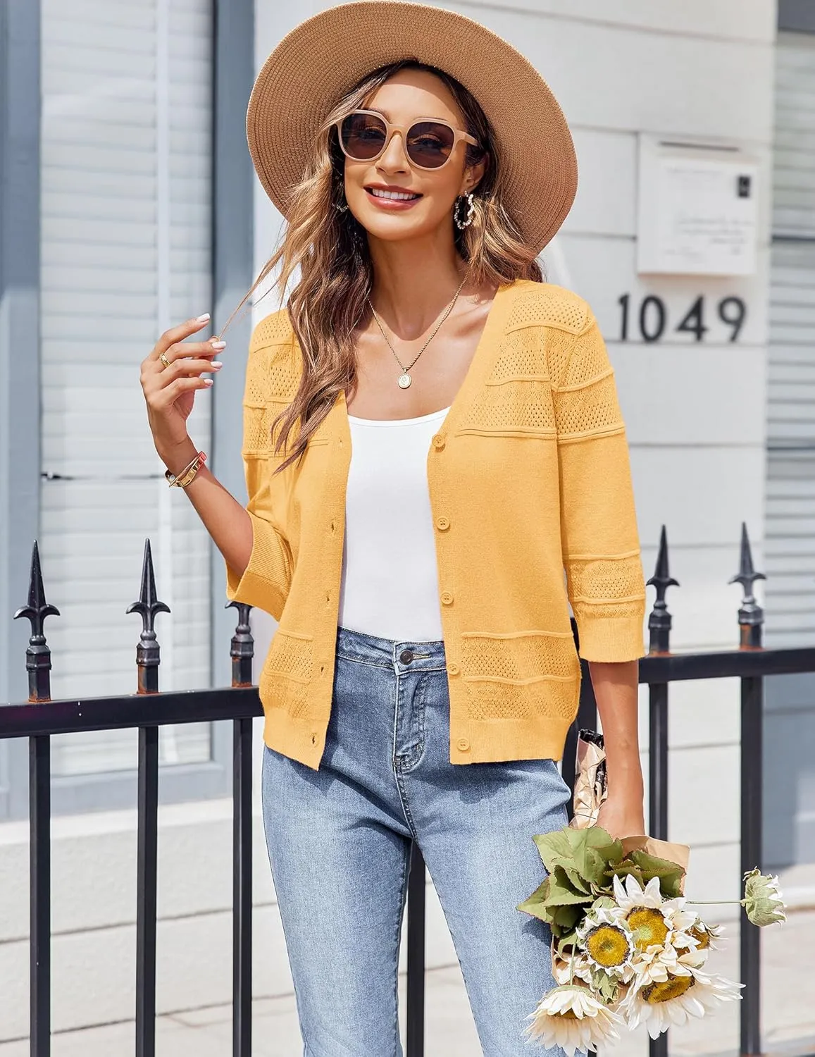 Zeagoo 3/4 Sleeve Cropped Cardigan Crochet Shrug